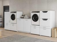 Kast WASHING 2 machines met kast 1 deur 2 lades en kast voor wasgoed en kast met werkblad MEDIUM wit