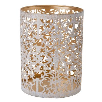 Cosy & Trendy Waxinelichthouder - wit/goud - antiek look - 13 cm - Windlichtjes/kaarsenhouders