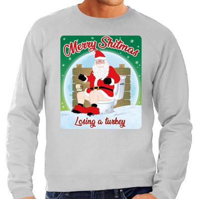 Foute Kersttrui / sweater - Merry Shitmas Losing a Turkey - grijs - voor heren
