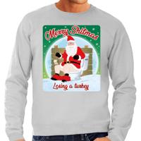 Foute Kersttrui / sweater - Merry Shitmas Losing a Turkey - grijs - voor heren