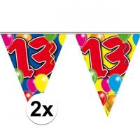 Vlaggenlijn 13 jaar - 2x - 10 meter - plastic - leeftijd versiering - 13e verjaardag