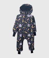 Waterproof Softshell Overall Comfy Flowers And Feathers Black Jumpsuit - thumbnail