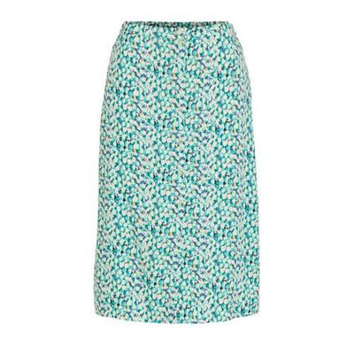 VILA midi rok VILIMA met all over print lichtblauw