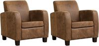 Set van 2 Bruine leren landelijke fauteuils Joy - poot hout bruin - Kenia Leer Brown (bruin leer)