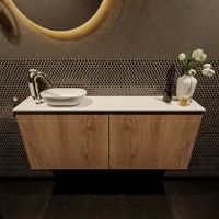 Mondiaz Fowy toiletmeubel 120cm washed oak met blad en waskom talc links 1 kraangat