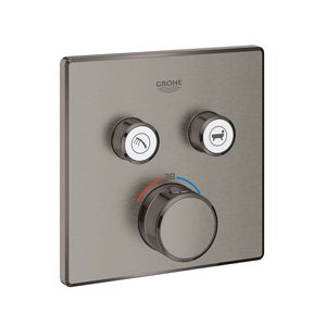 Grohe Inbouwkraan Grohtherm Smart Control Thermostaatkraan met 3-weg Omstelling Vierkant 3 Knop Hard Graphite Geborsteld