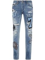 Philipp Plein jean droit à détails de patchs - Bleu - thumbnail