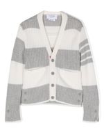 Thom Browne Kids cardigan rayé à boutonnière - Gris