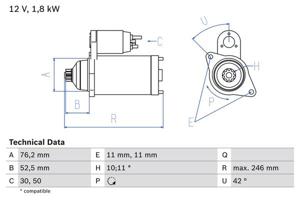 Startmotor / Starter BOSCH, Spanning (Volt)12V, u.a. für VW, Ford, Seat, Audi, Skoda, Lamborghini