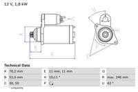 Startmotor / Starter BOSCH, Spanning (Volt)12V, u.a. für VW, Ford, Seat, Audi, Skoda, Lamborghini