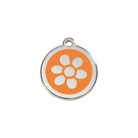 Flower Orange roestvrijstalen hondenpenning small/klein dia. 2 cm - RedDingo