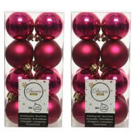 64x Bessen roze kleine kerstballen 4 cm kunststof mat/glans - thumbnail