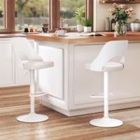 Barhocker 2er Set Barkrukken 360° Draaibaar in Hoogte Verstelbare Draaistoel Keukenstoelen met Kunstlederen Zitting en Rugleuning Wit