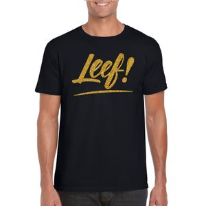 Leef goud tekst t-shirt zwart heren - Glitter en Glamour goud party kleding shirt