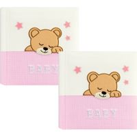 2x Luxe fotoboek/fotoalbum Elisa baby meisje met 20 paginas roze 33 x 33 x 4 cm