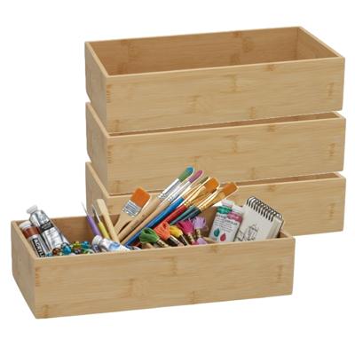 5Five houten bakje - 4x - organizer - bamboe - 30 x 15 x 7 cm - kast en lade verdelers - opslag
