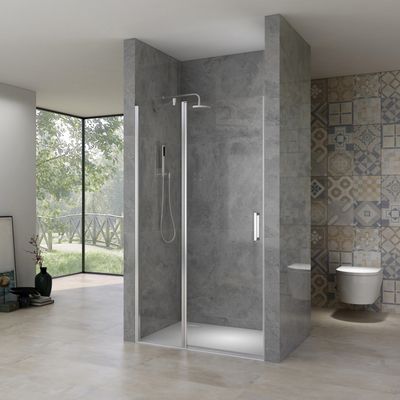 Nisdeur Van Rijn ST02 128x200 cm Draaideur 6 mm Met Vaste Wand 8mm Chroom