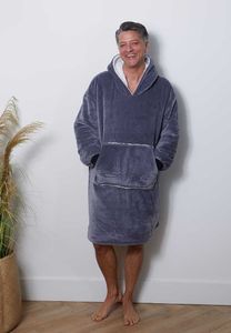 Luxe fleece deken met capuchon - antraciet