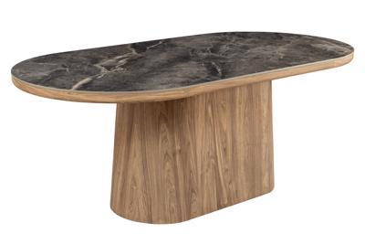 Eettafel UNIQUE 200cm ovaal frame notenhout gefineerd keramiek grijs marmeren blad - 46380