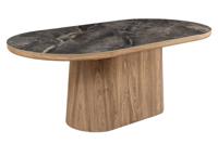 Eettafel UNIQUE 200cm ovaal frame notenhout gefineerd keramiek grijs marmeren blad - 46380