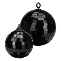 Grote discobal kerstballen - 2x st - zwart - 12 en 15 cm - kunststof - thumbnail