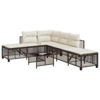 3-delige Loungeset met kussens poly rattan bruin