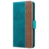 iPhone 13 hoesje - Bookcase - Pasjeshouder - Portemonnee - Patroon - Kunstleer - Blauw/Bruin