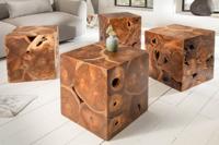 Massieve bijzettafel SQUARE 40cm teakhouten kubuskruk - 39226