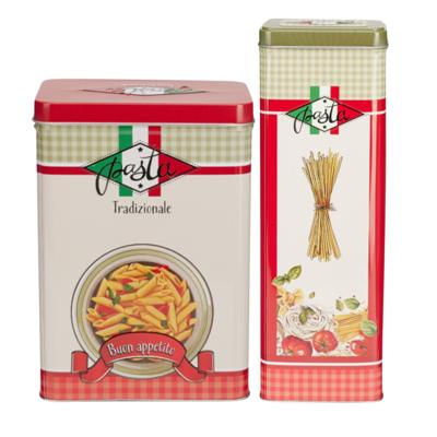 Pasta / spaghetti bewaarblik Nostagia set - rood / groen - metaal - Italiaans - voorraadblik
