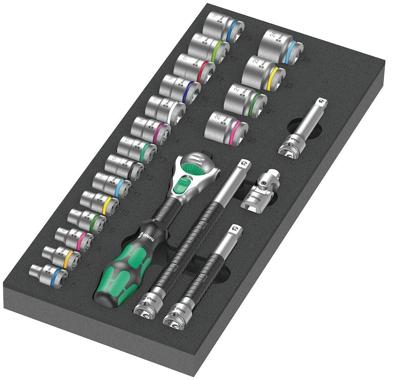 Wera 9721 Schuimrubberen inzetstuk met 8000 B Zyklop ratel 3/8" Set 1, 23-delig gereedschapsset