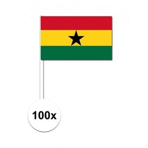 100x Ghana decoratie papieren zwaaivlaggetjes   -