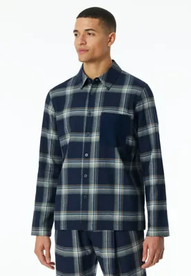 Heren Flanellen Pyjamashirt met knoopsluiting - Mix & Relax - Doorknoop pyjamashirt lange mouw