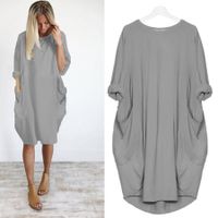 Women Cocoon Daytime Batwing Pockets Solid Dress - thumbnail