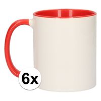 6x Wit met rode koffiemokken zonder bedrukking - thumbnail