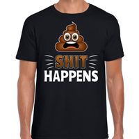 Funny emoticon t-shirt shit happens zwart voor heren - thumbnail