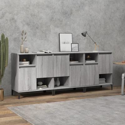 Dressoirs 3 st 60x35x70 cm bewerkt hout grijs sonoma eikenkleur