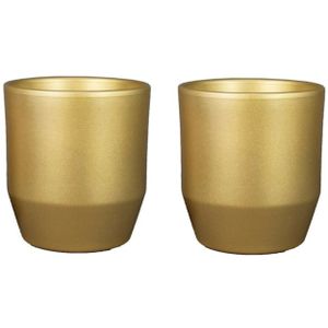 Set van 2x plantenpot/bloempot keramiek glans goud - D21.5/H20.5 cm