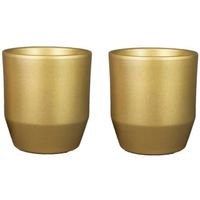 Set van 2x plantenpot/bloempot keramiek glans goud - D21.5/H20.5 cm - thumbnail