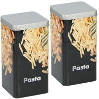 Pasta voorraadblik - 2x - metaal - 2L - 9,5 x 18,5 cm - voorraadbus - luchtdichte deksel