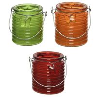 Citronella kaars - 3x - in windlicht - groen/oranje en rood - 20 branduren - citrusgeur