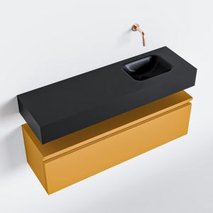 Toiletmeubel Mondiaz Andor | 100 cm | Meubelkleur Ocher | Lex vrijhangend wastafel Urban Rechts | Zonder kraangat