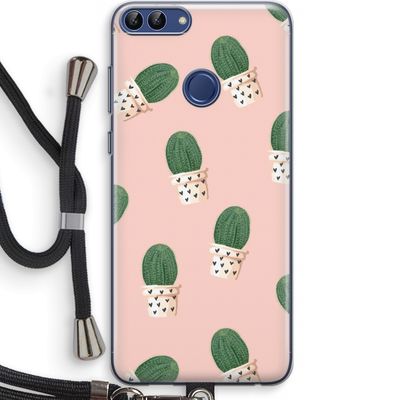 Cactusprint roze: Huawei P Smart (2018) Transparant Hoesje met koord