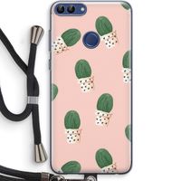 Cactusprint roze: Huawei P Smart (2018) Transparant Hoesje met koord