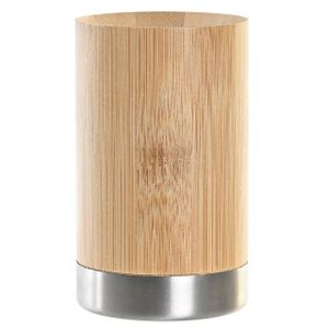 Badkamer tandenborstelhouder / drinkbeker - hout/zilver - 7 x 11 cm