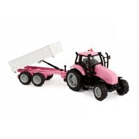 Kids Globe die-cast tactor met aanhanger - roze