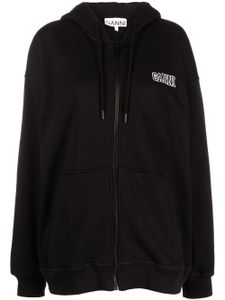 GANNI hoodie zippé à logo brodé - Noir