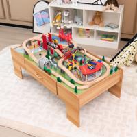 100-Delige Trein Set Tafel Multifunctionele Houten Kinder Tafel met Omkeerbaar Tafelblad Creatieve Trein en Spoor Speelset voor Kinderen van 3 +