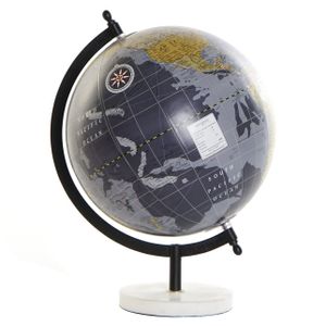 Decoratie wereldbol/globe donkerblauw op marmeren voet 22 x 30 cm