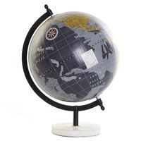 Decoratie wereldbol/globe donkerblauw op marmeren voet 22 x 30 cm - thumbnail