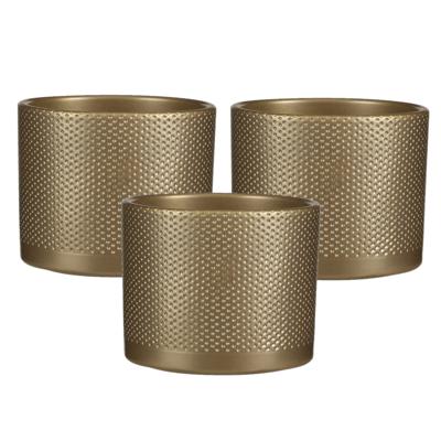 Mica Decorations Bloempot - 3x stuks - goud - relief - keramiek - D17,5 x H14,5 cm - plantenpotten b